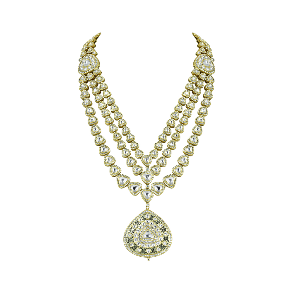 Layered Bridal Polki Necklace with Intricate Pendant
